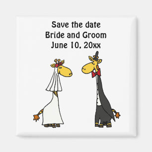 Aimant Art drôle de mariage de jeunes mariés de girafe