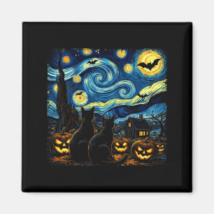 Aimant Art du ciel nocturne amateur de chat noir Hallowee