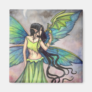 Aimant Art fantastique de dragon vert et de fée