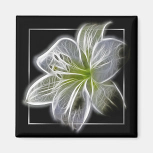 Aimant Art fractal de lys blanc époustouflant noir