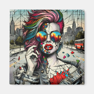 Aimant Art Grunge   Femme Abstraite Fracturée