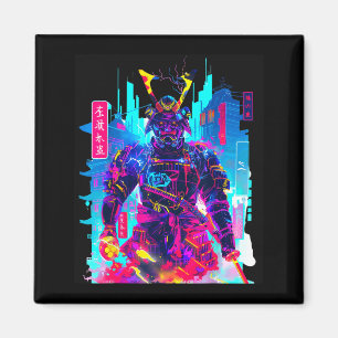 Aimant Art japonais néon cyberpunk samouraï