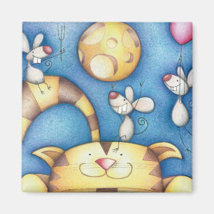 Aimant Art mignon et fantaisiste de chat et de souris sou