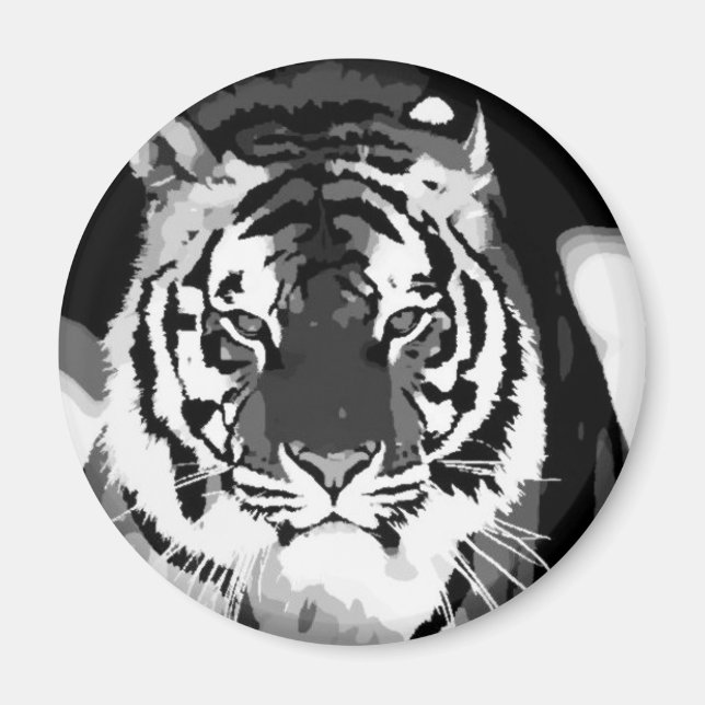 Aimant Art noir et blanc Tiger Pop (Devant)