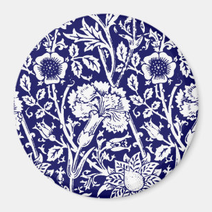 Aimant Art Nouveau Carnation Damask, Navy et Blanc