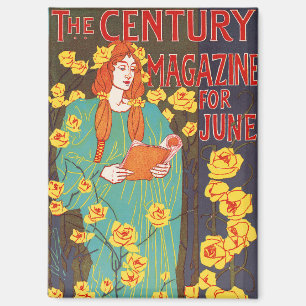 Aimant Art Nouveau Classique Femme Sarcelle Fleurs Jaunes