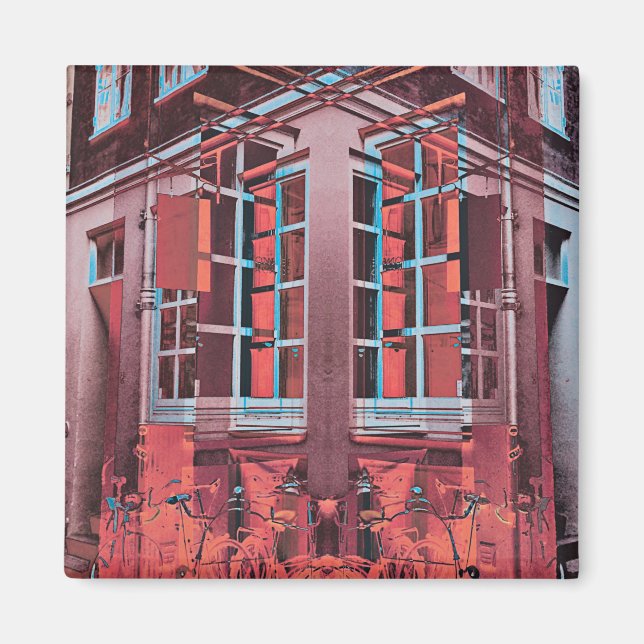Aimant Art numérique de reflet de fenêtres bleu rouge Cop (Devant)