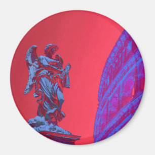 Aimant Art numérique rouge, bleu du Colisée et statue