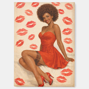 Aimant Art Pin-Up Afro Glamour Vintage avec Baisers de Ro