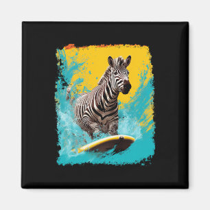 Aimant Art Pop Vintage Animal de Zoo Zèbre Surfant