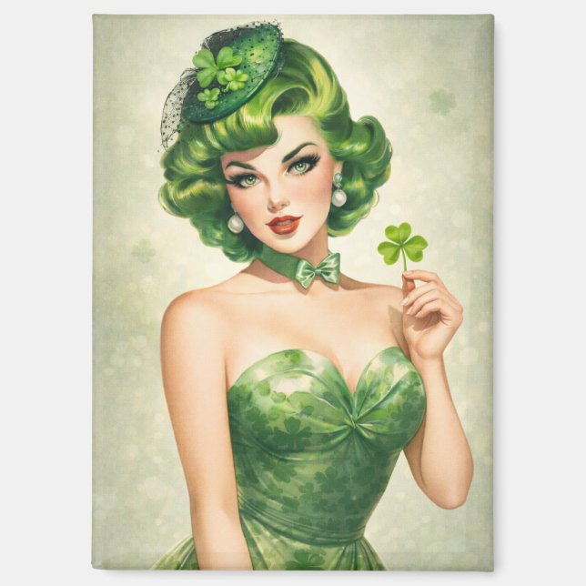 Aimant Art Rétro Vert Glamour de la Saint-Patrick (Recto)
