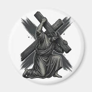 Aimant Art vectoriel chrétien Jésus portant la croix vint