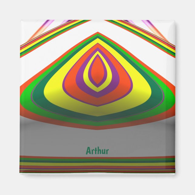 Aimant ARTHUR ~ YEUX CARRÉ 3D Fractal vert Jaune ~ (Devant)