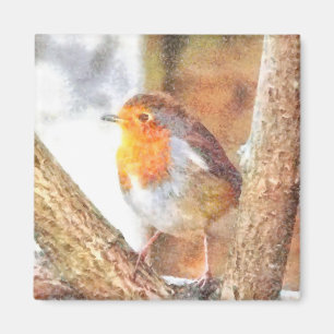 Aimant Artistic Robin Redbreast Perched