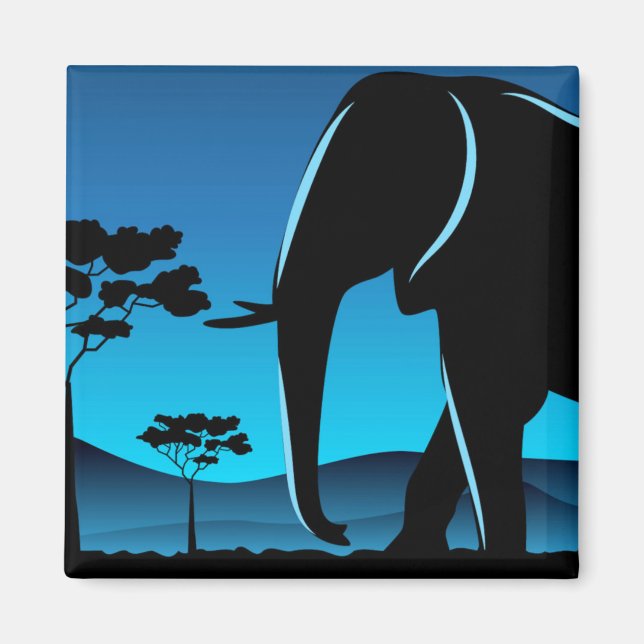Aimant Artwork en silhouette éléphant bleu (Devant)