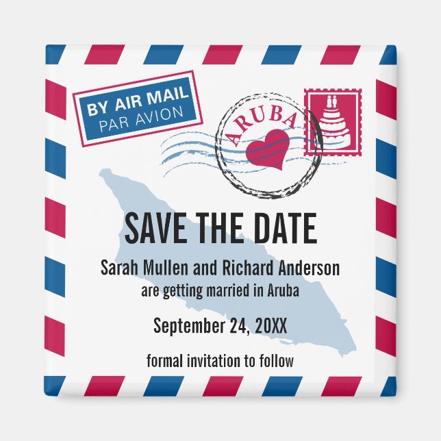 Aimant Aruba Air Mail Wedding Enregistrer la date (Devant)
