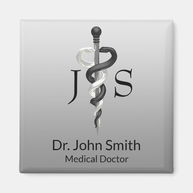 Aimant Asclepius Noble Classique Médicale Élégant Noir Bl (Devant)