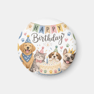 Aimant Assiettes en Papier Festives Joyeux Anniversaire C