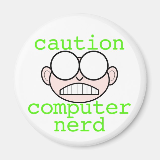 Aimant Attention : Ordinateur Nerd (Devant)
