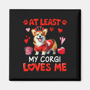 Aimant Au moins mon Corgi m'aimant la Saint-Valentin Céli