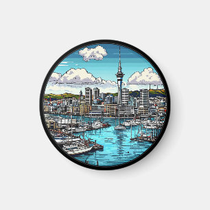 Aimant Auckland Skyline avec port et yachts
