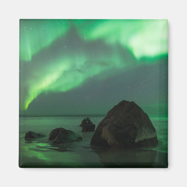 Aimant Aurora Borealis | Lofoten Beach Norvège (Devant)