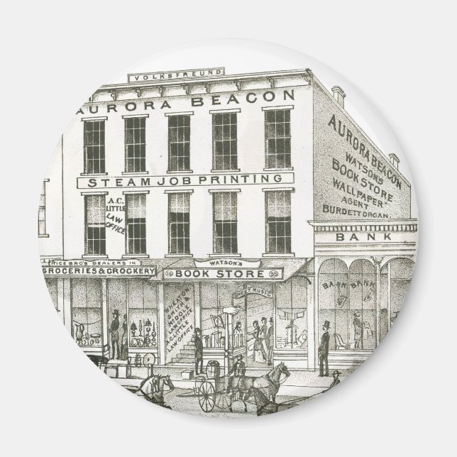 Aimant Aurora Illinois Aurora Beacon News 1871 Stone Lith (Devant)