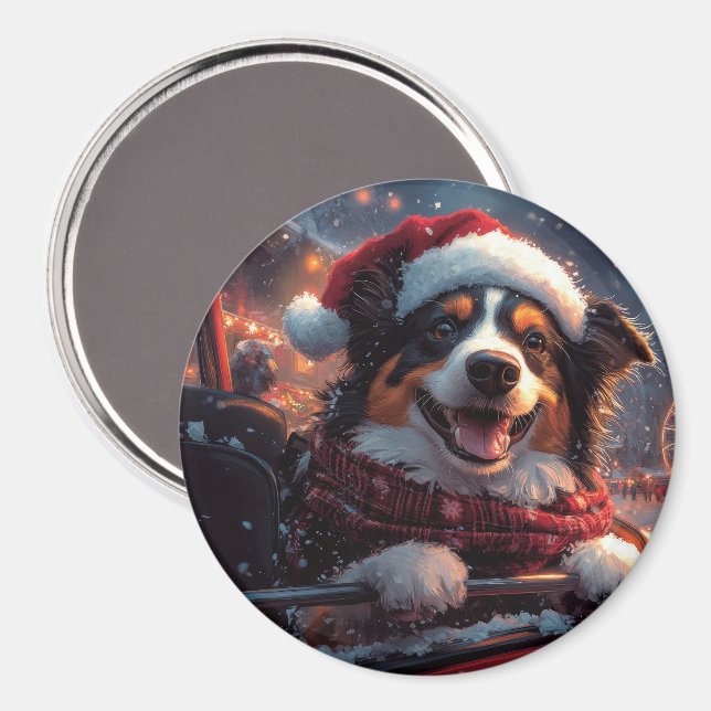 Aimant Australie Kelpie Dog Roller Dessous de verre Noël (Recto/Verso)
