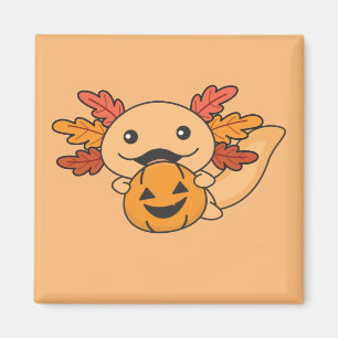 Aimant Automne Axolotl avec automne Feuilles Citrouille a