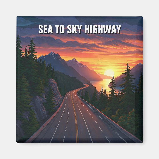 Aimant Autoroute Sea to Sky Vancouver Canada Sunset Trave (Devant)