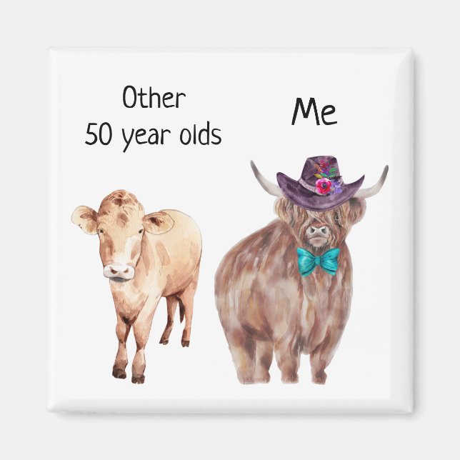 Aimant Autres 50 ans Anniversaire Highland Cow (Devant)