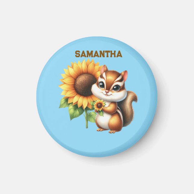Aimant  Autumn Chipmunk with Sunflower | Cute Animal  (Devant)