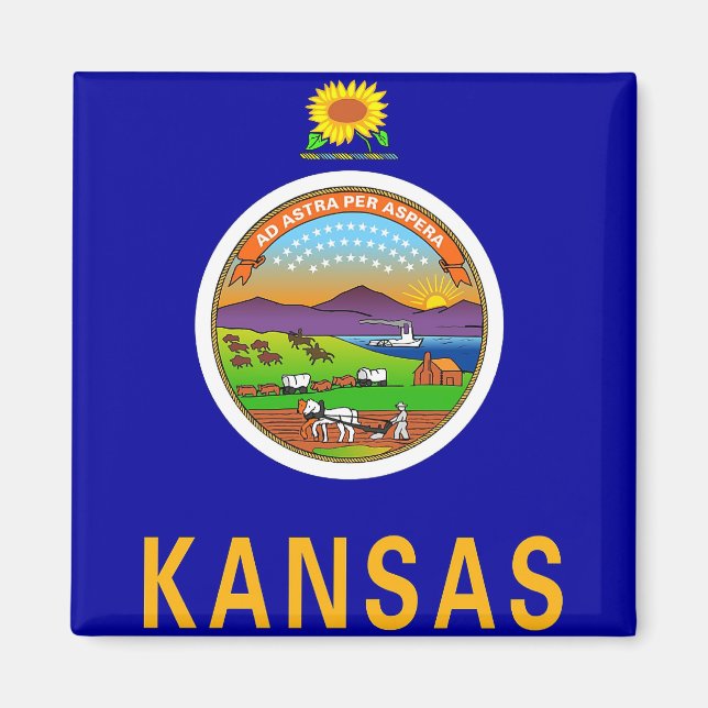 Aimant avec drapeau de l'État du Kansas - États-Un (Devant)