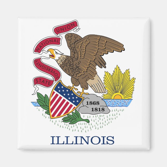 Aimant avec Drapeau de l'Illinois Etat - USA (Devant)