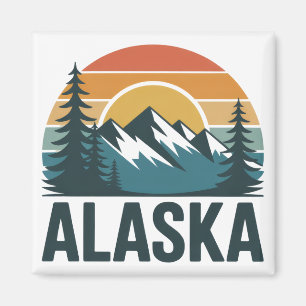 Aimant Aventure au coucher du soleil rétro en Alaska