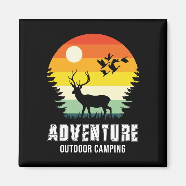 Aimant Aventure Camping extérieur Cerf et Forêt (Devant)