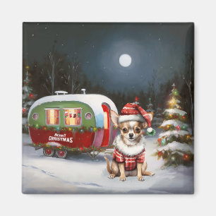 Aimant Aventure de Noël de la caravane de Chihuahua d'hiv