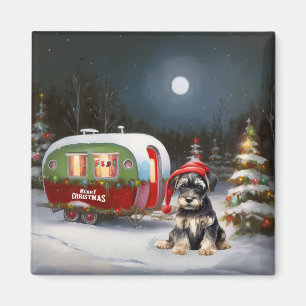Aimant Aventure de Noël de la caravane de Schnauzer d'hiv