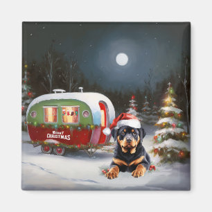 Aimant Aventure de Noël de la caravane Rottweiler d'hiver