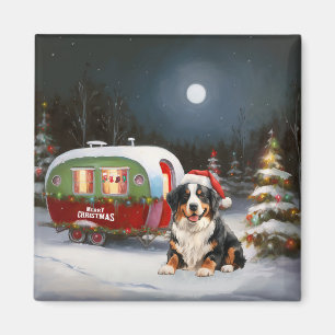 Aimant Aventure de Noël en caravane avec un bouvier berno