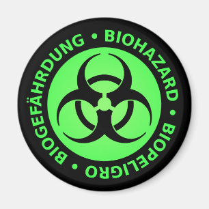 Aimant Avertissement de risque biologique trilingue vert
