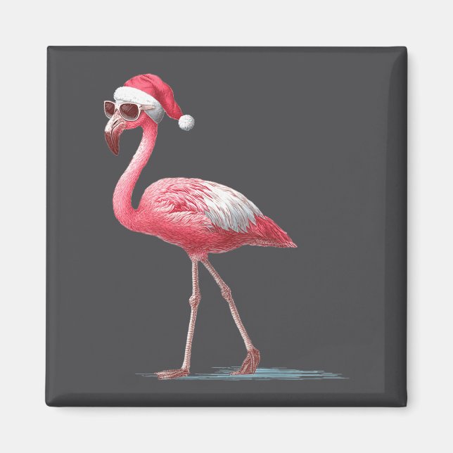 Aimant Awesome Cool Flamingo With Christmas Hat And Sungl (Devant)