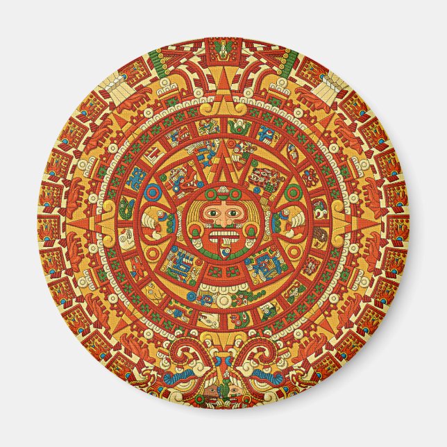 Aimant Aztec Calendar Stone ou Sun Stone du Mexique. (Devant)