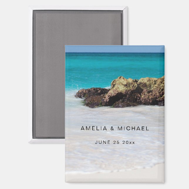 Aimant Azure Sea Sandy Beach Photo Wedding Enregistrer la (Recto/Verso)