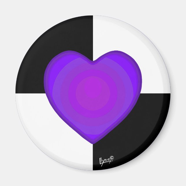 Aimant B&W Purple Hearts Beating (Devant)