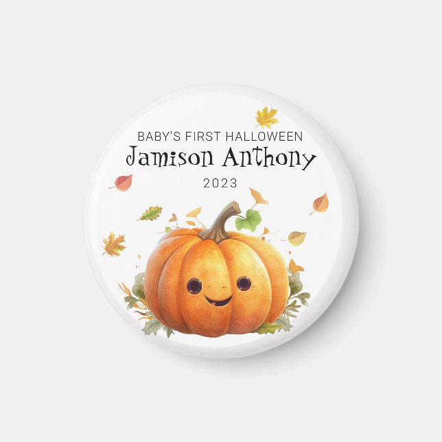 Aimant Baby 1er Halloween mignonne Citrouille et Feuille (Devant)