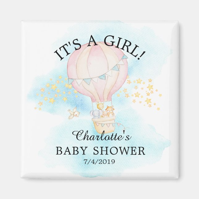 Aimant Baby Animals Hot Air Balloon Baby shower Favoriser (Devant)