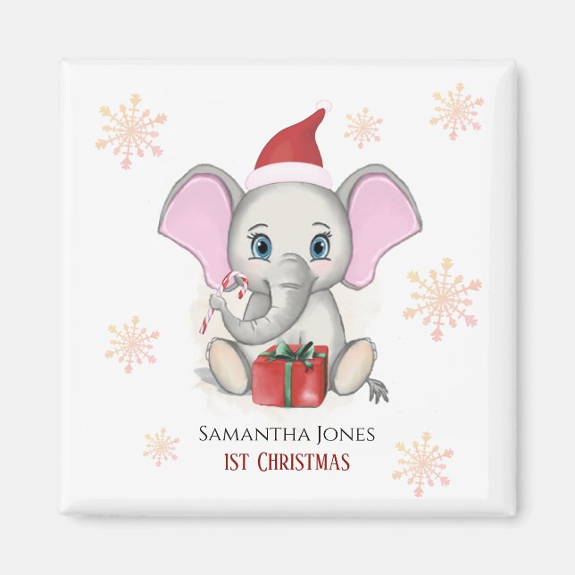 Aimant Baby Girl First Christmas Jote Elephant Holidays (Devant)