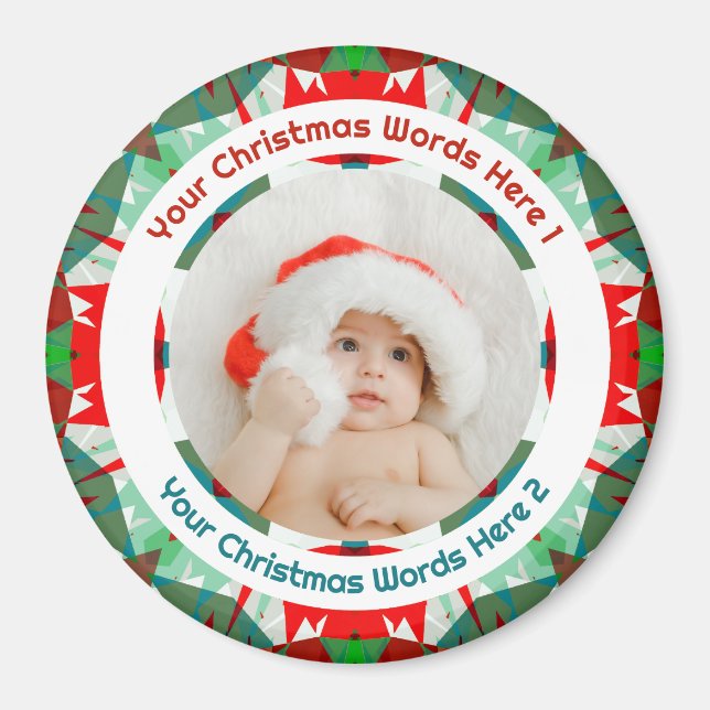 Aimant Baby’s First Christmas Red Green Family Photo Gift (Devant)