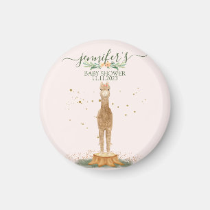 Aimant Baby Shower Alpaca Aquarelle Rose